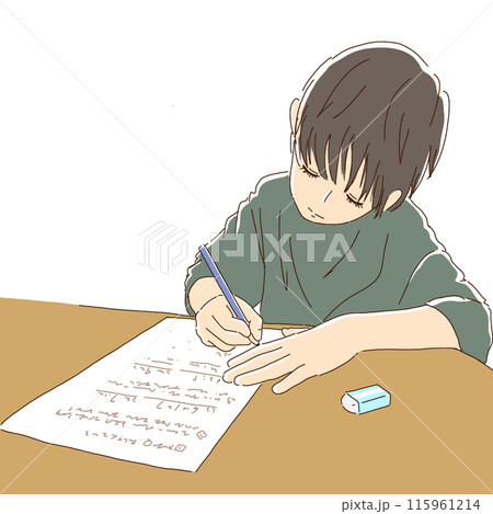 机で勉強をする子供のイラスト 机で勉強をする子供のイラスト 115961214