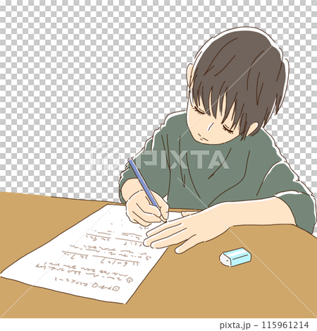 机で勉強をする子供のイラスト 机で勉強をする子供のイラスト 115961214