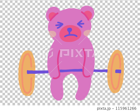 Illustration of a bear with a painful face holding a barbell Illustration of a bear with a painful face holding a barbell 115961266