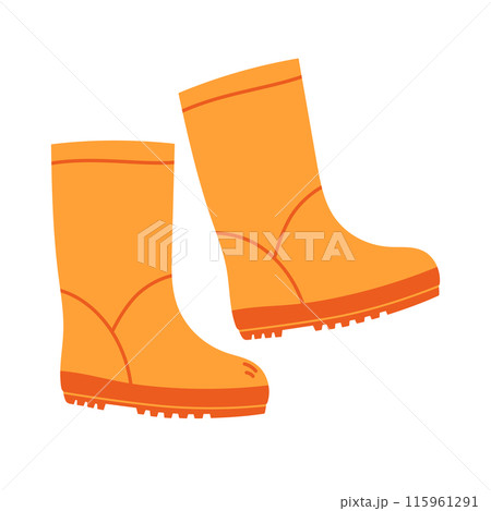 Orange rubber boots. Seasonal waterproof footwear. Flat vector isolated illustration Orange rubber boots. Seasonal waterproof footwear. Flat vector isolated illustration 115961291