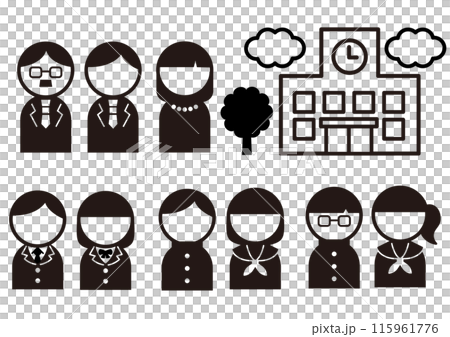 生徒や保護者と学校のアイコンセット 115961776