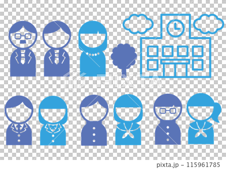 Student, parent and school icon set (blue) 115961785