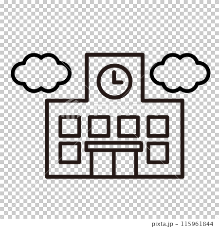 Simple icon of school building and clouds - black 115961844