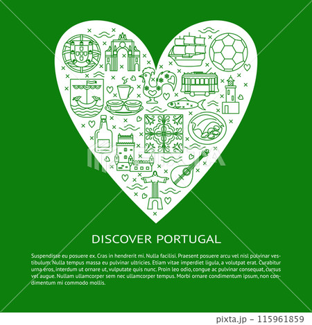 Discover Portugal concept with icons in line style and place for text 115961859