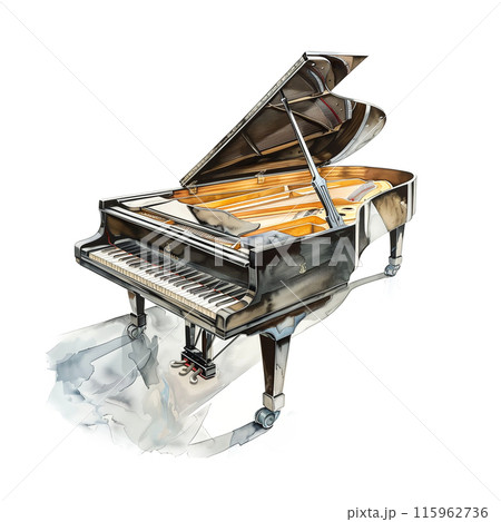 白背景にグランドピアノの水彩イラスト 115962736