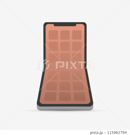Foldable phone vector icon. Modern smartphone design, flexible screen, innovative mobile technology and portable device. Flip mobile phone modern flat icon illustration isolated on white background Foldable phone vector icon. Modern smartphone design, flexible screen, innovative mobile technology and portable device. Flip mobile phone modern flat icon illustration isolated on white background 115962794