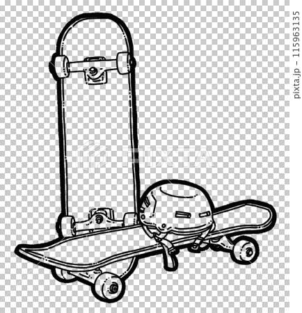 スケートボードとヘルメットのイラスト 115963135