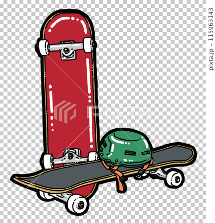 Skateboard and helmet illustration 115963143