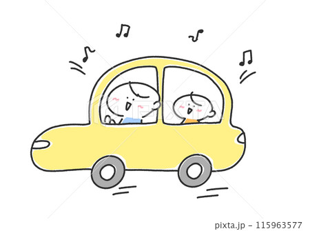 車でお出かけする親子　送り迎え　レジャー　父親　息子 115963577