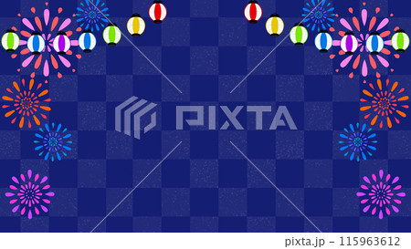 花火と提灯 夏祭りの和風フレーム背景 16:9 花火と提灯 夏祭りの和風フレーム背景 16:9 115963612