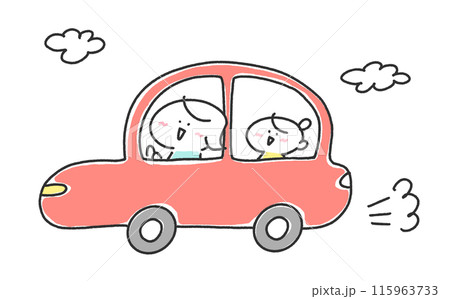 車でお出かけする親子　送り迎え　レジャー　母親　娘 115963733