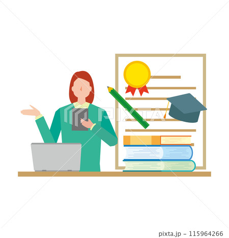 勉強をして資格を取得する女性のイラスト 115964266