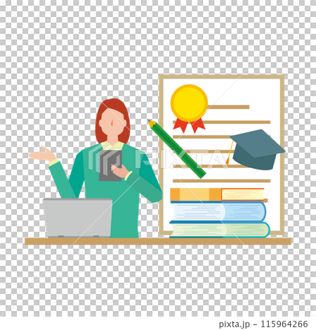 勉強をして資格を取得する女性のイラスト 115964266