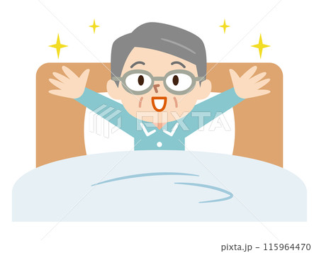 ベッドで元気なシニア男性のイラスト 115964470
