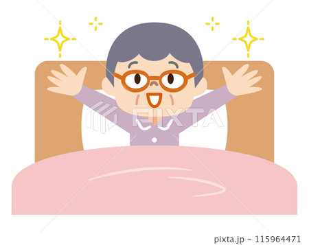 ベッドで元気なシニア女性のイラスト 115964471
