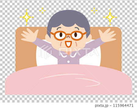 ベッドで元気なシニア女性のイラスト 115964471
