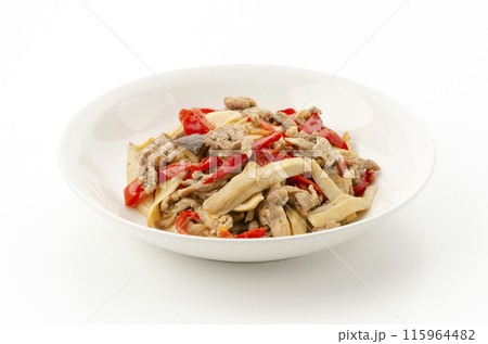 豚肉とエリンギと赤ピーマンのおかず 115964482