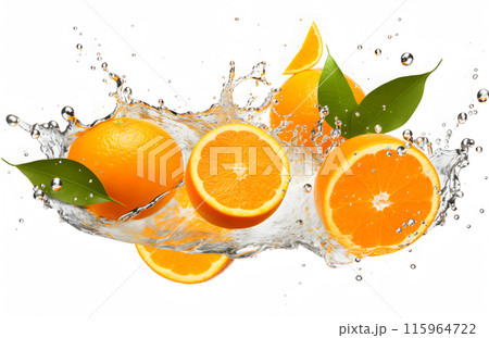 Orange fruits water, orange juice, white background 115964722