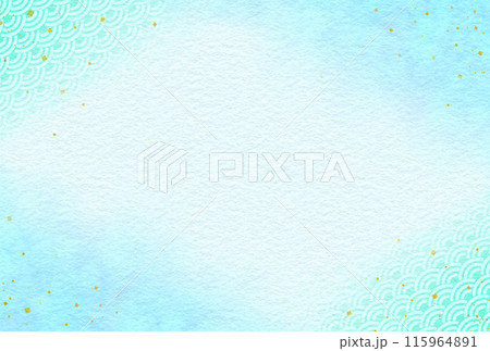 水彩の和フレーム背景　青海波　和紙 115964891