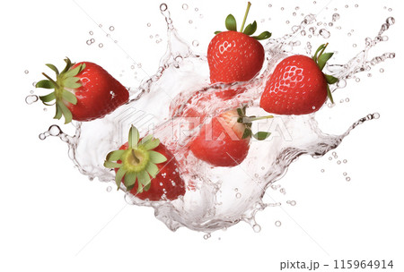 strawberry drops water, Strawberry falling, splash water, white background strawberry drops water, Strawberry falling, splash water, white background 115964914
