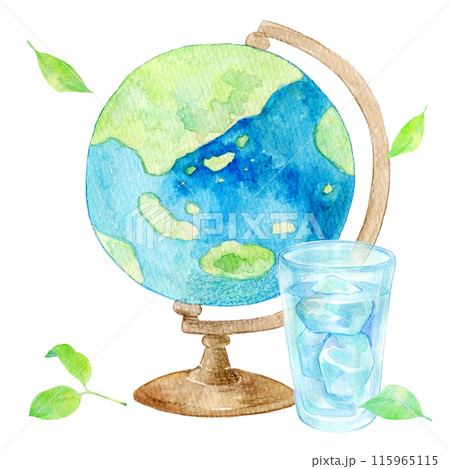 水彩で描いた地球儀　水彩イラスト 115965115