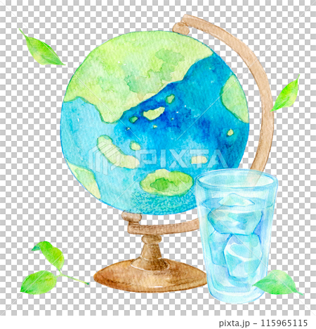 水彩で描いた地球儀　水彩イラスト 115965115