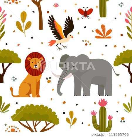 Childish Babies Pattern Animal Plant Zoo Safari 115965706