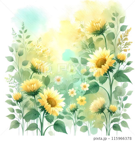 水彩で描いたひまわりのイラスト 水彩で描いたひまわりのイラスト 115966378