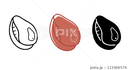 Doodle set with one seashell in different colors. Clip art for your projects.  115966574