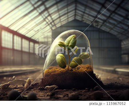 Greenhouse with young plants, healthy food, save natural resources concept. Generative AI Greenhouse with young plants, healthy food, save natural resources concept. Generative AI 115967052