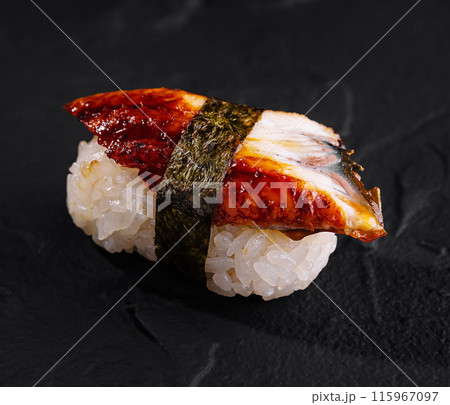 Eel sushi nigiri on black slate Eel sushi nigiri on black slate 115967097