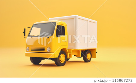 Yellow cartoon Cargo truck with blank side mock up on yellow background, AI generated 115967272