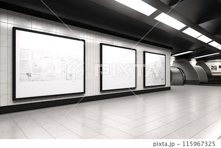 Billboards with blank mock up at subway station, generated AI Billboards with blank mock up at subway station, generated AI 115967325