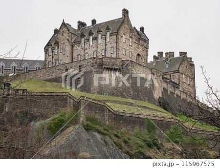Scenic view of Edinburgh Castle at the top of the hill is a historic fortress. 115967575