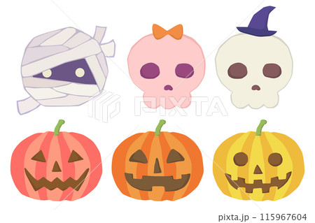 ハロウィンのお化けのイラストセット ベクター素材 115967604