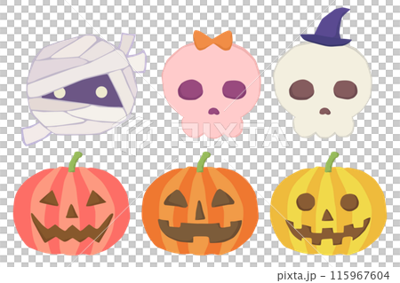 ハロウィンのお化けのイラストセット ベクター素材 115967604