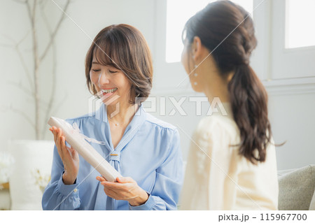カフェで会話をする二人の女性 カフェで会話をする二人の女性 115967700