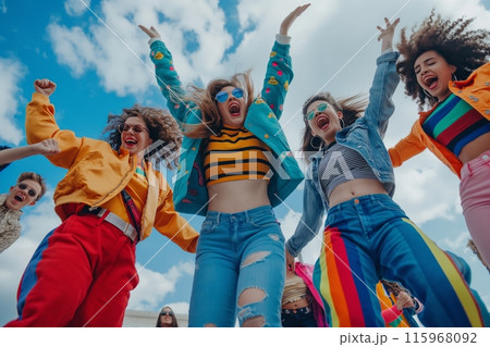 Friends Celebrate Under Blue Sky Friends Celebrate Under Blue Sky 115968092