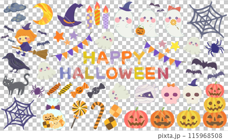 ハロウィンのイラストセット ベクター素材 115968508