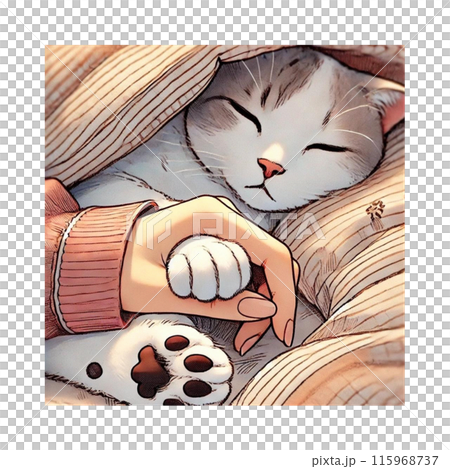 撫摸貓睡著的爪子的幸福場景 貓的睡臉 生成AI 撫摸貓睡著的爪子的幸福場景 貓的睡臉 生成AI 115968737