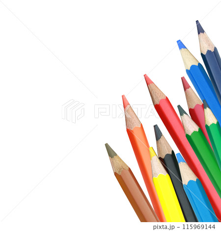 Colored pencils or Crayons is stacked on a white background. Colored pencils or Crayons is stacked on a white background. 115969144