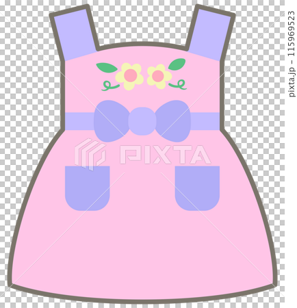 Cute baby clothes in Children Style Cartoon illustration flower pink dress Cute baby clothes in Children Style Cartoon illustration flower pink dress 115969523