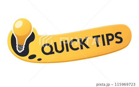 Quick tips icon or symbol with black and yellow color. Lightbulb element suitable for web. Vector illustration for helpful advice, tricks, solution or suggestion concept 115969723