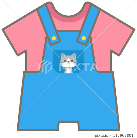 Cute baby clothes in Children Style Cartoon illustration cat denim overalls jeans 115969801