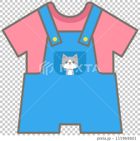 Cute baby clothes in Children Style Cartoon illustration cat denim overalls jeans Cute baby clothes in Children Style Cartoon illustration cat denim overalls jeans 115969801