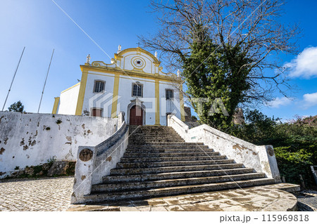 Castle and Igreja Matriz cemetery in Santiago do Cacem, Alentejo, Portugal 115969818