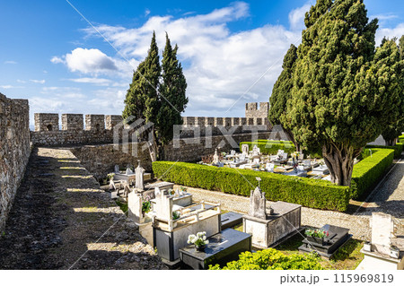 Castle and Igreja Matriz cemetery in Santiago do Cacem, Alentejo, Portugal 115969819