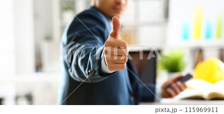 Male arm show OK or confirm during conference 115969911