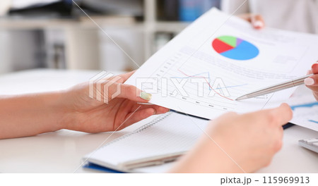 Businesswoman holding a silvery pen 115969913