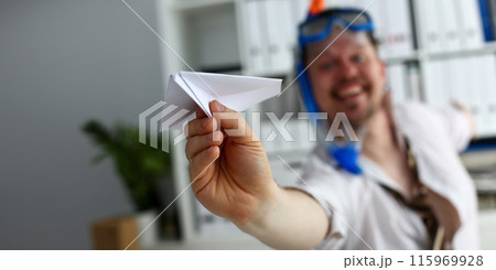 Man wearing suit and tie in goggles and snorkel Man wearing suit and tie in goggles and snorkel 115969928